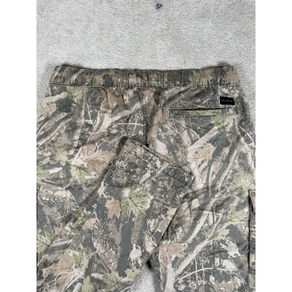 VINTAGE Hollister Camo Baggy Cargo Pants Drawstring Stretch Y2K Men's XL Green